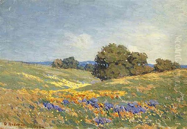 Landscape With Poppies And Lupin Oil Painting by Granville S. Redmond