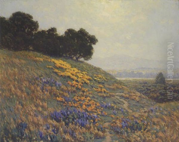 Landscape With Poppies And Lupine Oil Painting by Granville S. Redmond