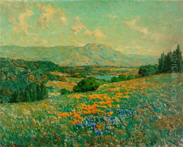 A California Landscape With Poppies And Lupine Oil Painting by Granville S. Redmond