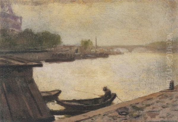 Fishing On The Seine Oil Painting by Granville S. Redmond