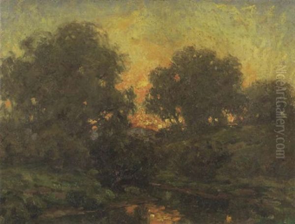 A Sunset Beyond A Grove Of Trees Oil Painting by Granville S. Redmond