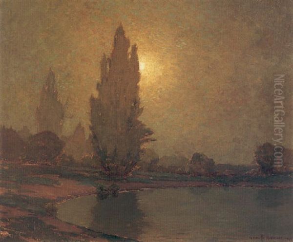 Sunset Over Lake Merritt, Oakland Oil Painting by Granville S. Redmond