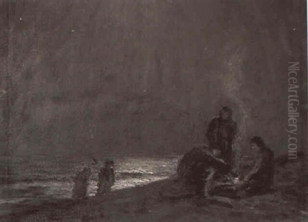 Campfire On The Beach Oil Painting by Granville S. Redmond