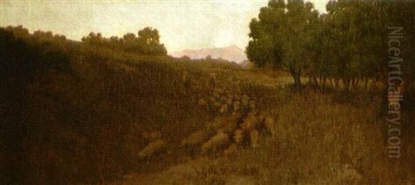 Bringing The Flock Home Oil Painting by Granville S. Redmond