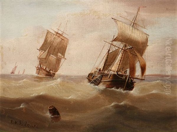 Ships At Sea (2 Works) Oil Painting by Edward King Redmore