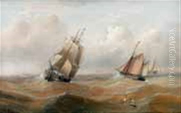 On The North Sea With Fishing Boats And Waiting For The Flood - Fishing Boats By A Beach (2 Works) Oil Painting by Edward King Redmore