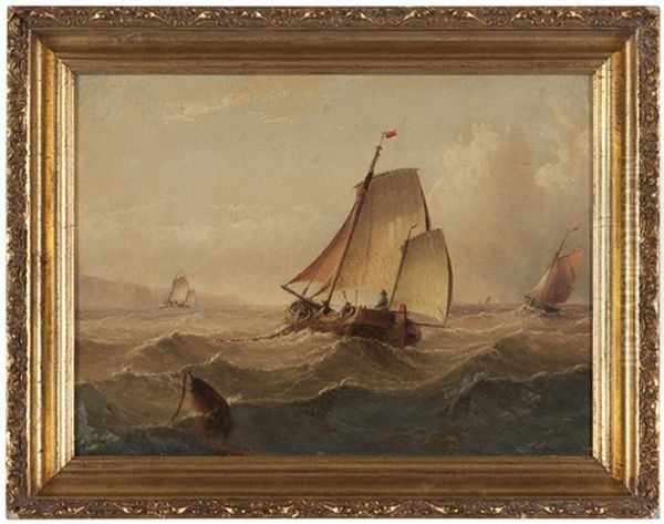 Fishermen On A Sailing Ship Bringing In The Nets Oil Painting by Edward King Redmore