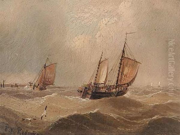 Untitled - Stormy Swells (+ Untitled - Still Harbour; 2 Works) Oil Painting by Edward King Redmore