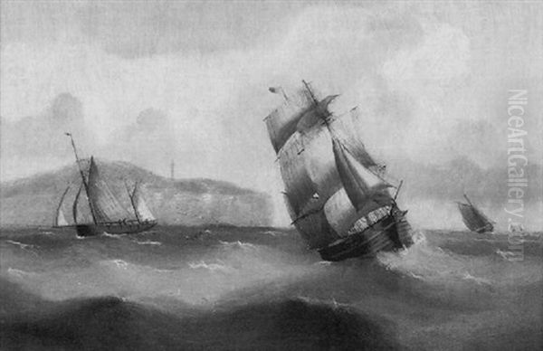 Sailing In Choppy Seas Off The Coast Oil Painting by Edward King Redmore