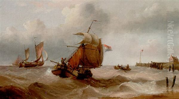 Shipping Off A Jetty Oil Painting by Edward King Redmore