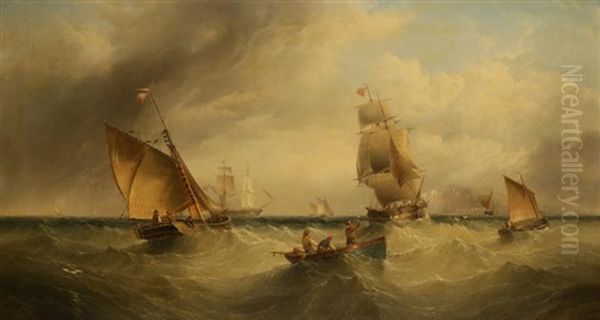 Shipping In A Choppy Sea Oil Painting by Henry Redmore