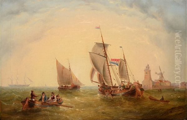 Shipping Off The Dutch Coast Oil Painting by Henry Redmore