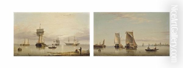 Waiting For The Tide (+ Dutch Hay Barges At The Mouth Of The Scheldt (both Illustrated); Pair) Oil Painting by Henry Redmore