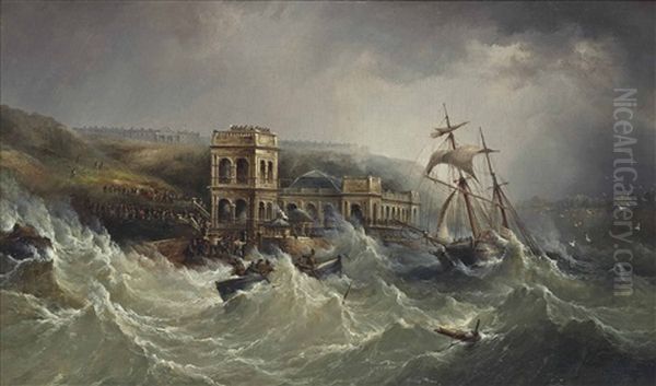 The Wreck Of The South Shields Schooner Coupland In Scarborough Bay Oil Painting by Henry Redmore