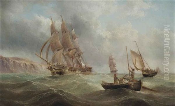 A Merchantman And Small Craft In A Stiff Breeze Off The East Coast Oil Painting by Henry Redmore