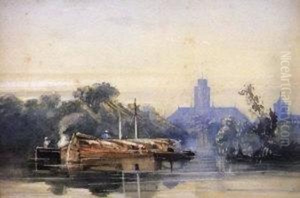 Barge On The River Oil Painting by Richard Parkes Bonington