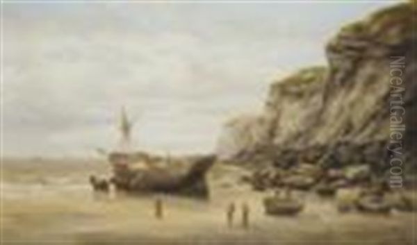 Coastal Scene With Figures On A Beach Oil Painting by Henry Redmore