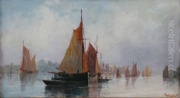 Sailing Boats In An Estuary Oil Painting by Henry Redmore