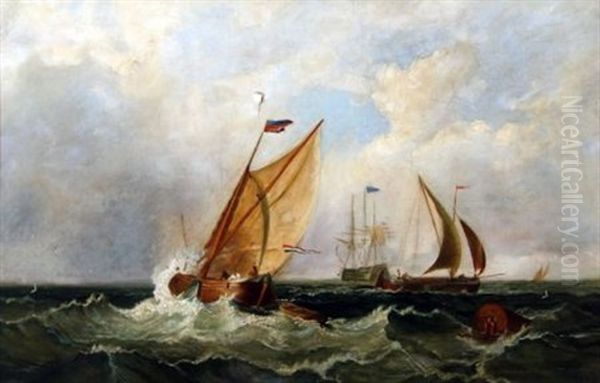 Dutch Fishing Boats In A Stiff Breeze Oil Painting by Henry Redmore