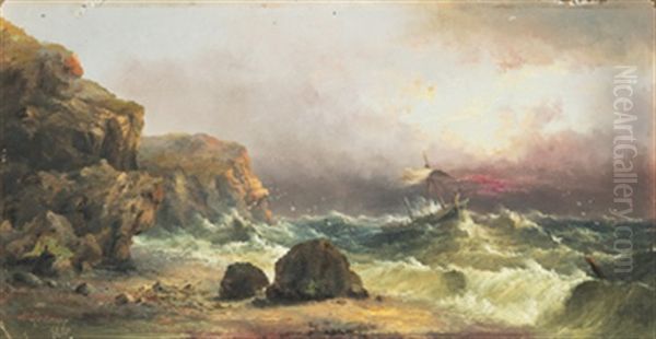 Klippkust Med Stormigt Hav Oil Painting by Henry Redmore