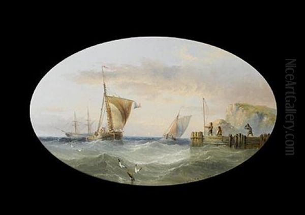 Running Into Harbour On The Full Tide (+ A Calm Day On The Scheldt; Pair) Oil Painting by Henry Redmore