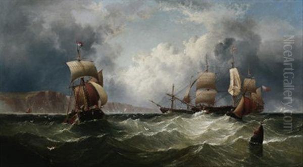 Marine. Segelboote Vor Englischer Steilkuste Oil Painting by Henry Redmore