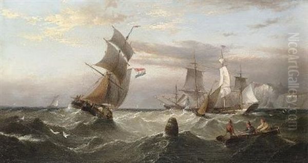 Shipping Off The English Coast (+ Shipping Off The Dutch Coast; 2 Works) Oil Painting by Henry Redmore