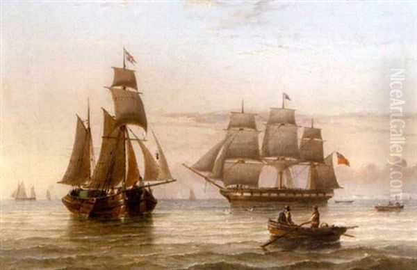 A Merchant Brig Running Up The East Coast Past Flamborough Head Oil Painting by Henry Redmore