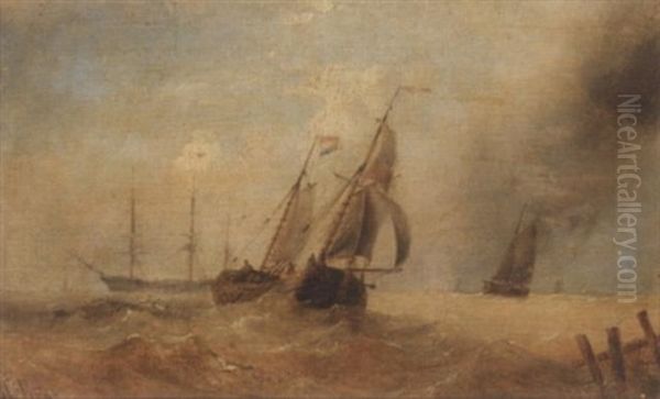 Shipping In Heavy Seas Oil Painting by Henry Redmore