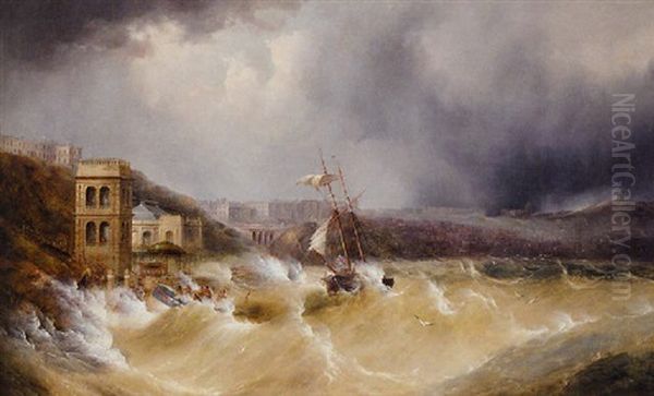 Heavy Squall Of The Coast Of Scarborough Oil Painting by Henry Redmore