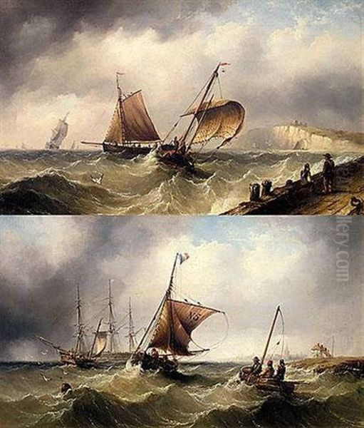 Fishing Vessels Heading Out To Sea Oil Painting by Henry Redmore