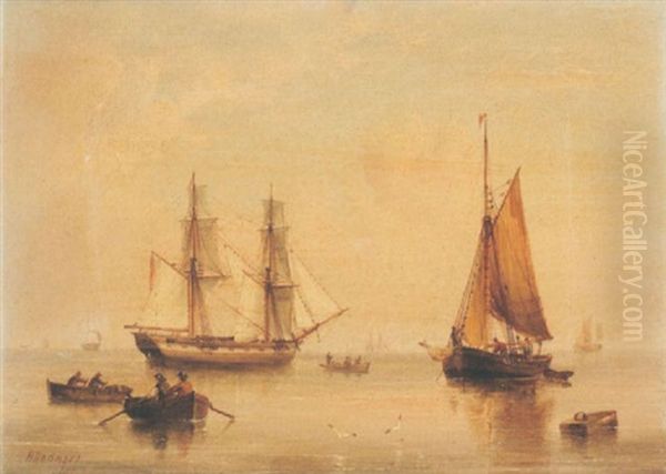 A Sailing Barge And Other Vessels Off The Coast Oil Painting by Henry Redmore