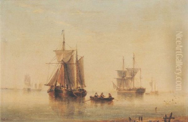 Shipping In Calm Seas Oil Painting by Henry Redmore