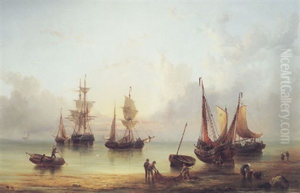 A Calm With Shipping Near A Shore Oil Painting by Henry Redmore