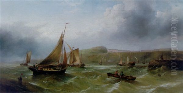 At The Harbour Mouth, Scarborough Oil Painting by Henry Redmore