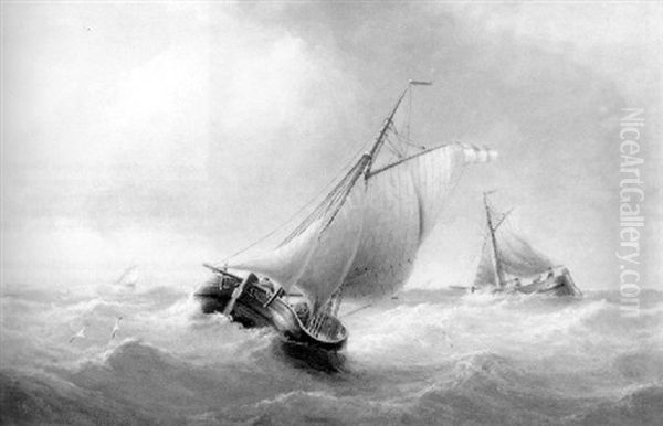 Shipping In A Stormy Sea Oil Painting by Henry Redmore