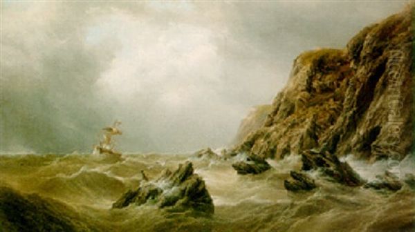 Off The Cornish Coast Oil Painting by Henry Redmore