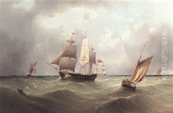 Shipping In A Light Swell Oil Painting by Henry Redmore