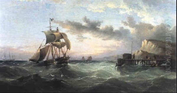 Shipping Off Speeton Cliffs, Yorkshire Oil Painting by Henry Redmore