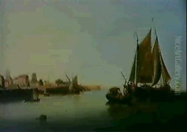 Fishing Off A Harbour Oil Painting by Henry Redmore