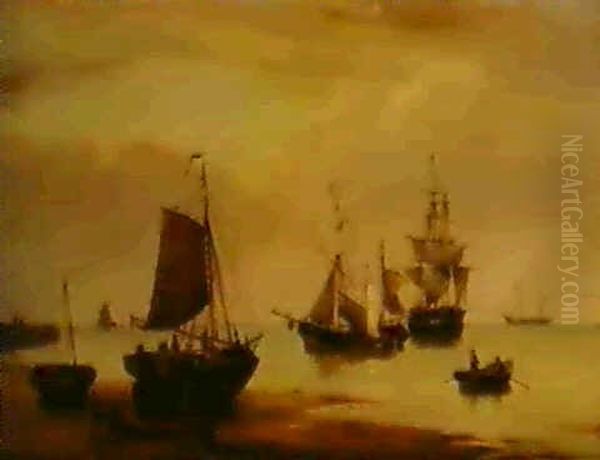 Shipping At Low Tide Oil Painting by Henry Redmore