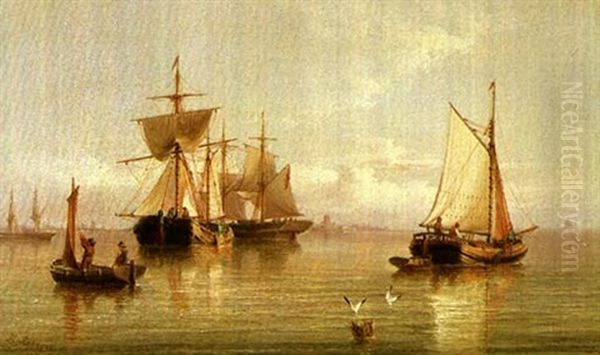 Sailing Vessels On A Calm; Sailing Vessels In A Storm Oil Painting by Henry Redmore