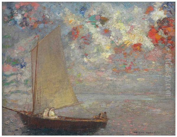 La Barque Aux Deux Femmes Blanches Oil Painting by Odilon Redon