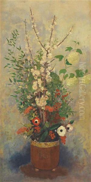 Vase De Fleurs Avec Branches De Pommiers En Fleurs Oil Painting by Odilon Redon