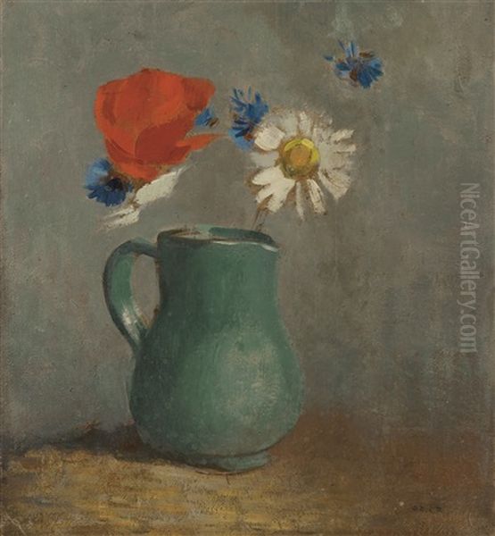 Pichet Au Coquelicot Et A La Marguerite Oil Painting by Odilon Redon