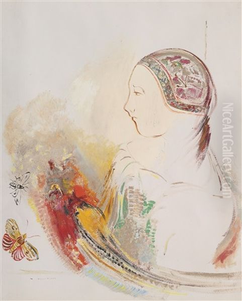 Profil D'enfant Ou Profil De Femme Avec Oiseau De Paradis Oil Painting by Odilon Redon