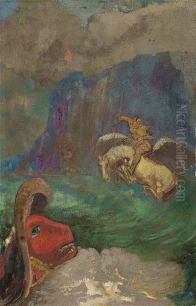 Roger Et Angelique (auch Saint Georges Et Le Dragon Oder Andromede Sauvee) Oil Painting by Odilon Redon