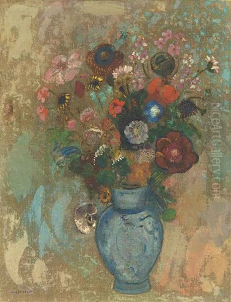 Fleurs Dans Un Vase Bleu Oil Painting by Odilon Redon