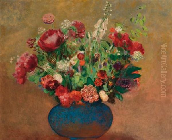 Pavots Et Oeillets De Poete Dans Un Vase Bleu Oil Painting by Odilon Redon