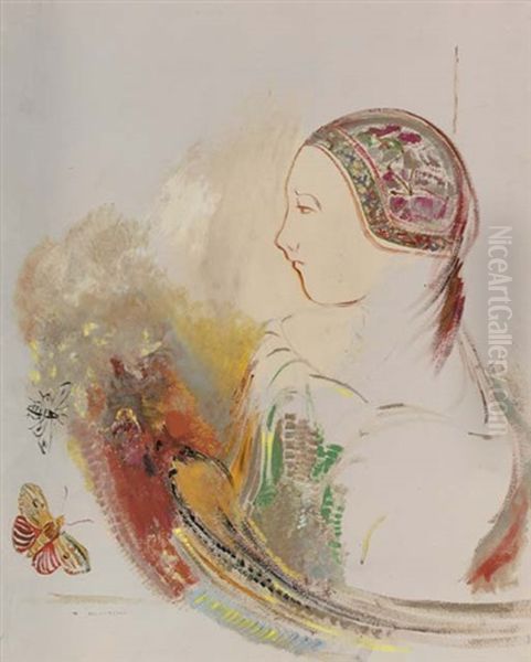 Profil D'enfant (profile De Femme Avec Oiseau De Paradis) Oil Painting by Odilon Redon